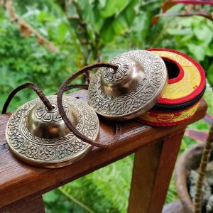 Bronze Tingsha Plants Pattern (Tibetan Bells) (9 cm, 520 gr)