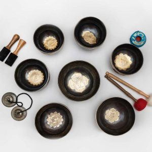 Singing Bowls Black Chakra Mandala Set (7 bowls) (17-24 cm, 9 kg)