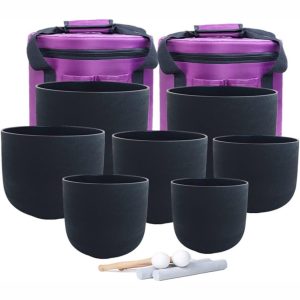 Black Frosted Quartz Crystal Singing Bowls Set (16-30 cm, 13.5 kg)