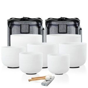 White Frosted Quartz Crystal Singing Bowls Set (16-30 cm, 13.5 kg)