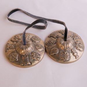Bronze Tingsha "Eight Auspicious Symbols" (Karatals) (7.5 cm, 300 gr) (+ case)