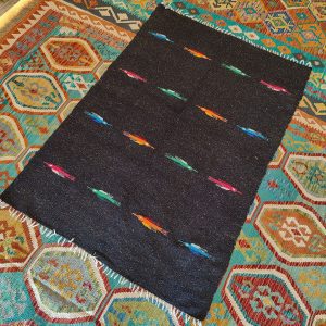 Shamanic Mexican Handmade Wool Blanket Black (165x117cm)