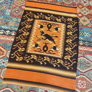 Shamanic Mexican Handmade Wool Blanket Orange (190x120cm)
