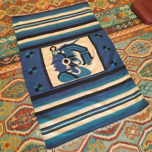 Shamanic Mexican Handmade Wool Blanket Blue (190x125cm)