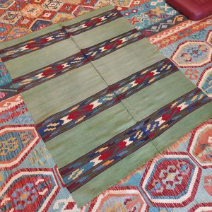 Shamanic Mexican Handmade Wool Blanket Green (156x127cm)