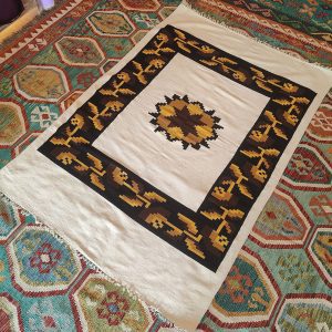 Shamanic Mexican Handmade Wool Blanket White (190x129 cm)