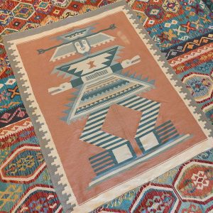 Shamanic Mexican Handmade Wool Blanket Pink Blue (190x152cm)