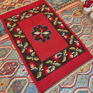 Shamanic Mexican Handmade Wool Blanket Red (210x134cm)