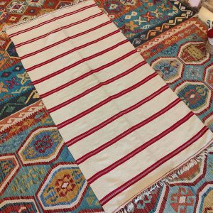 Shamanic Mexican Handmade Wool Blanket White Red (206x105cm)