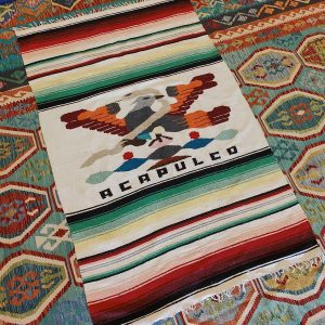 Shamanic Mexican Handmade Cotton Blanket White Red (190x119cm)