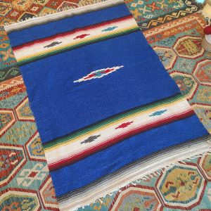 Shamanic Mexican Handmade Cotton Blanket Blue (195x137cm)