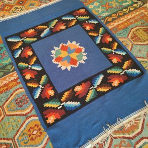 Shamanic Mexican Handmade Cotton Blanket Blue (197x134cm)