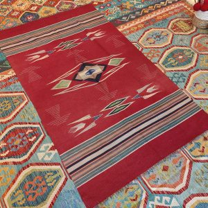 Shamanic Mexican Handmade Wool Blanket Red (198x125cm)
