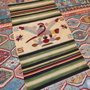 Shamanic Mexican Handmade Wool Blanket Green (206x123cm)