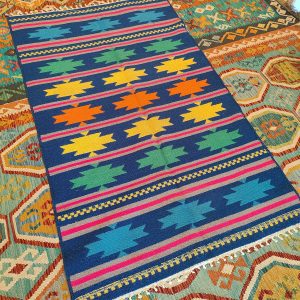 Shamanic Mexican Handmade Cotton Blanket Blue (195x122cm)