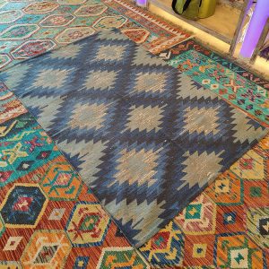 Shamanic Mexican Handmade Cotton Blanket Blue (183x120cm)