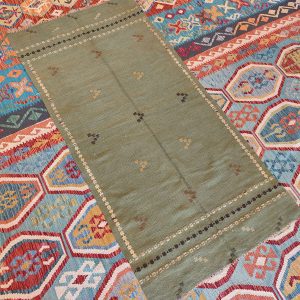 Shamanic Mexican Handmade Wool Blanket Green (197x97cm)