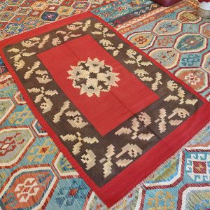Shamanic Mexican Handmade Wool Blanket Red (200x128cm)