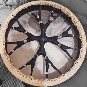 Shamanic Drum With Leather & Silver 925 "Black Bali Face" (40 cm) (+ case)