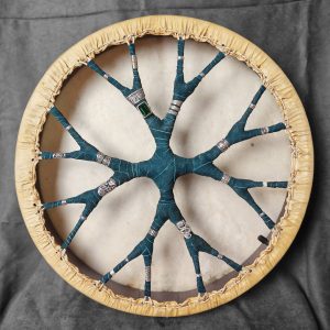 Shamanic Drum With Leather & Silver 925 "Turquoise Eye" (45 cm) (+ case)