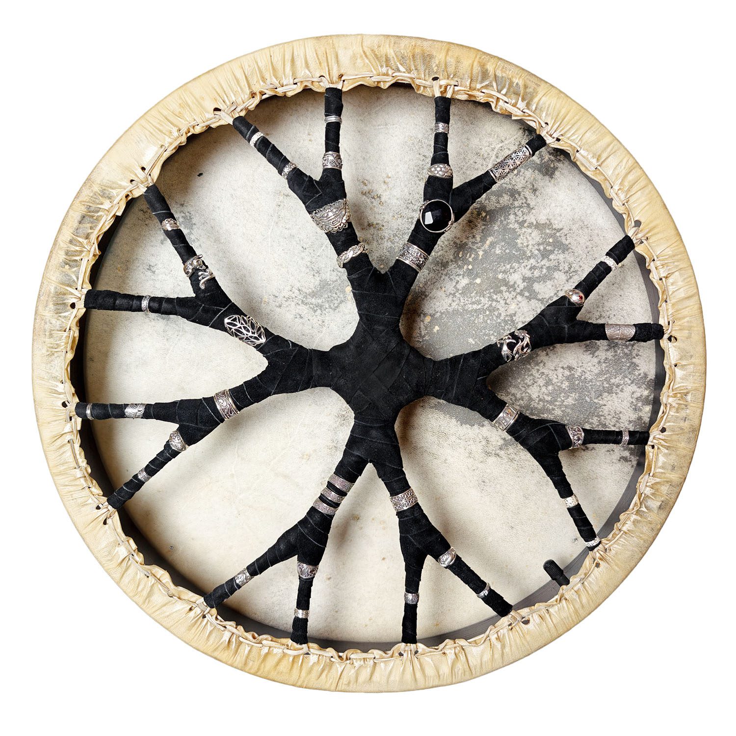 Shamanic Drum With Leather & Silver 925 "Black Barong" (45 cm) (+ case)