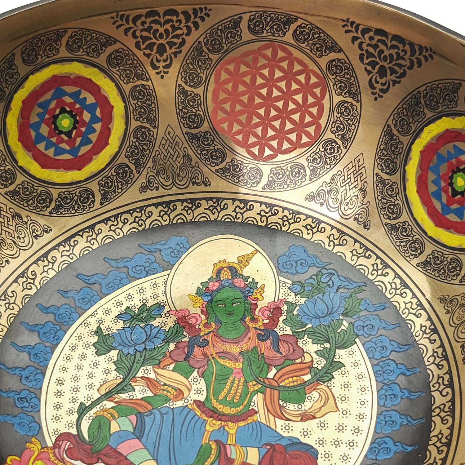 Thangka Hammered Singing Bowl "Green Tara" - F3 (22 cm, 1.6 kg) - Image 4