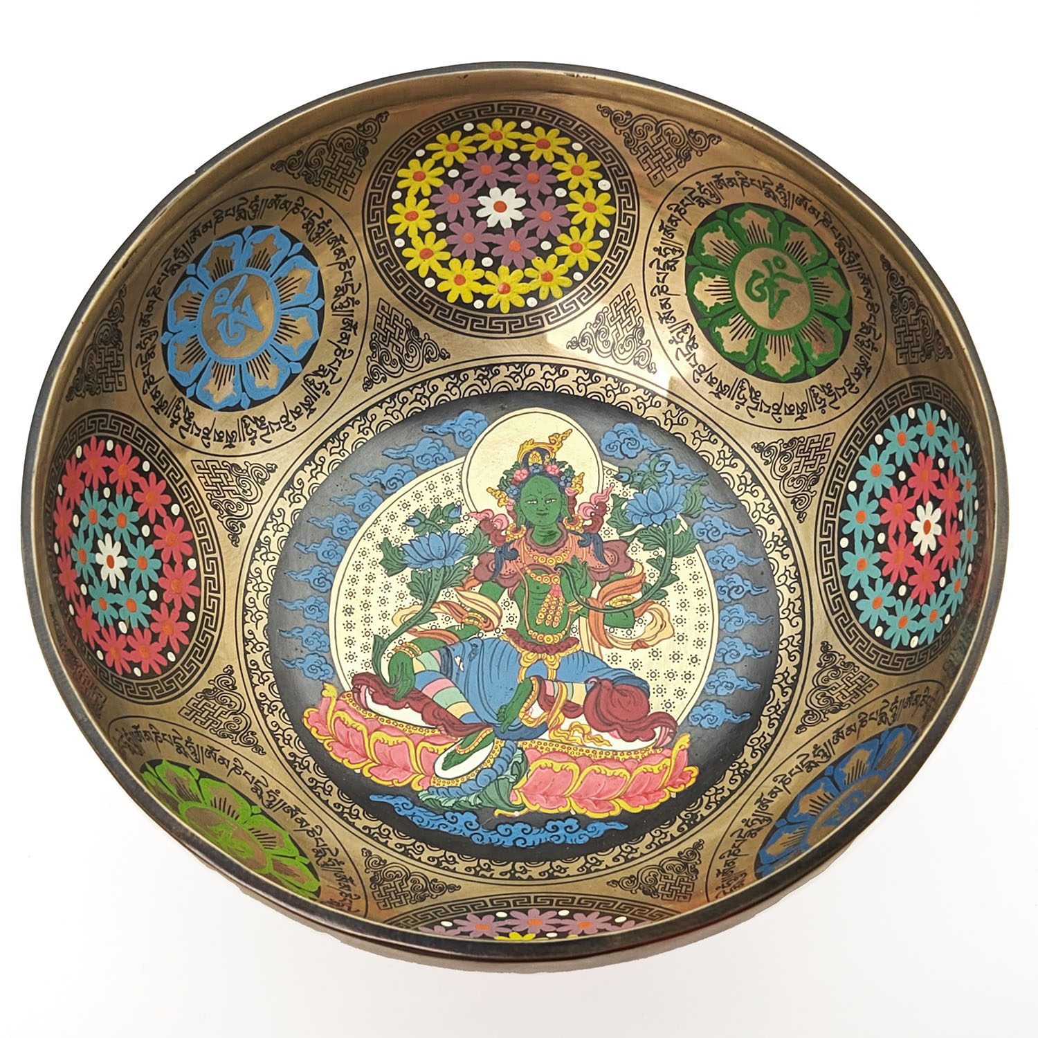 Thangka Hammered Singing Bowl "Green Tara" - D#3 (23 cm, 1.5 kg)