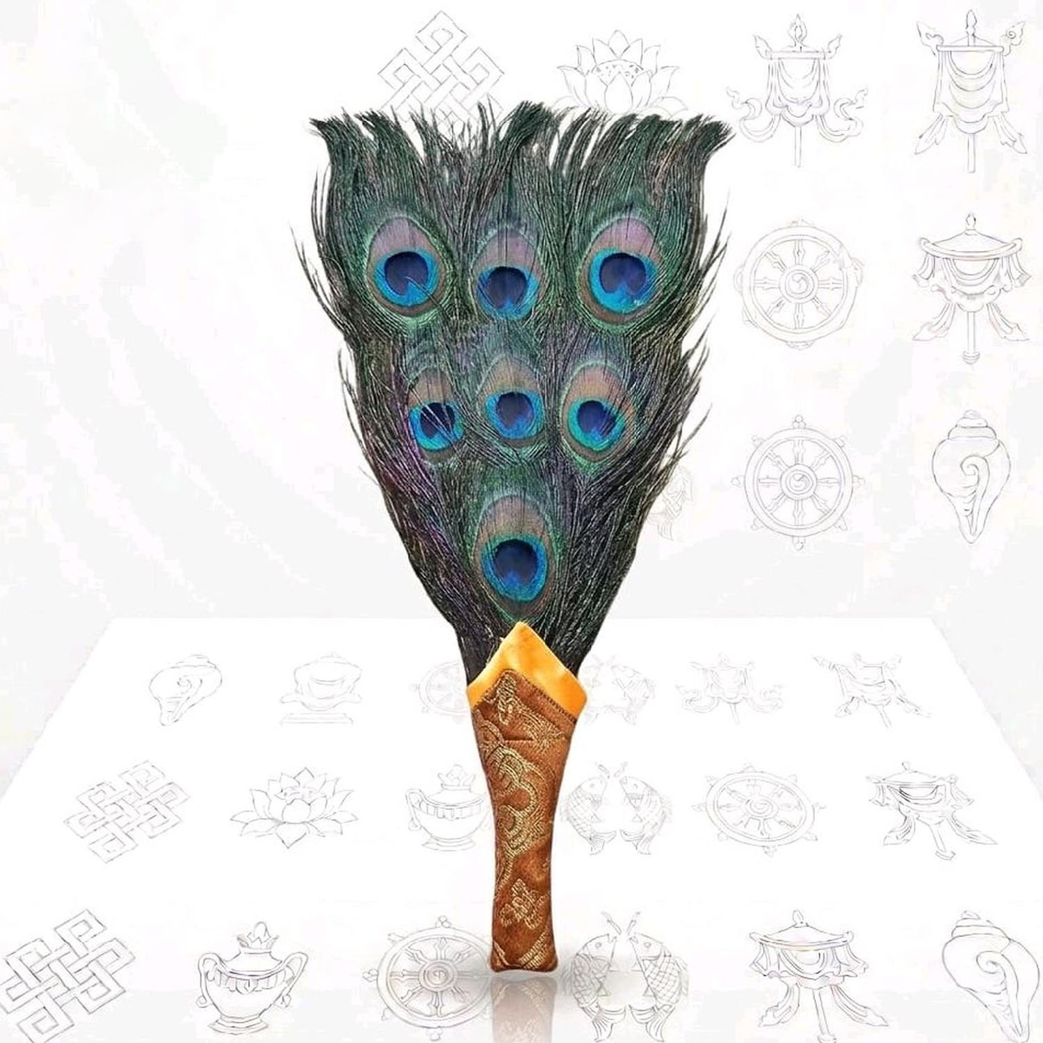 Ritaul Bhutan Smudge Peacock Feather Fan (7 Feathers, 32 cm)